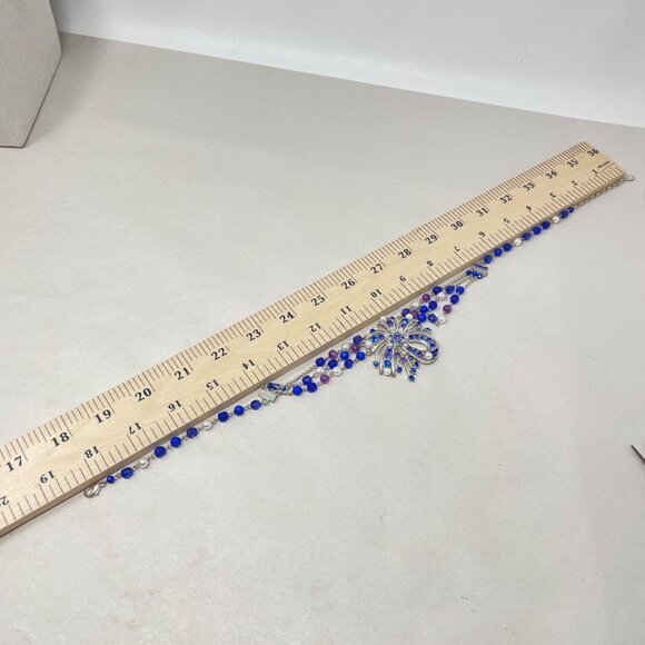 Robert Rose Festoon Necklace Blue Purple Silver-Tone‎ Multi-Strand Faceted Retro - Picture 6 of 9